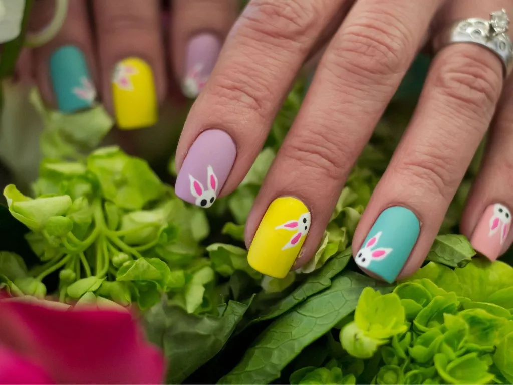 Pastel Nail Art with easter bunny