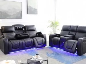 Florida 2 Seater Electric Recliner Sofa Black Aire Leather